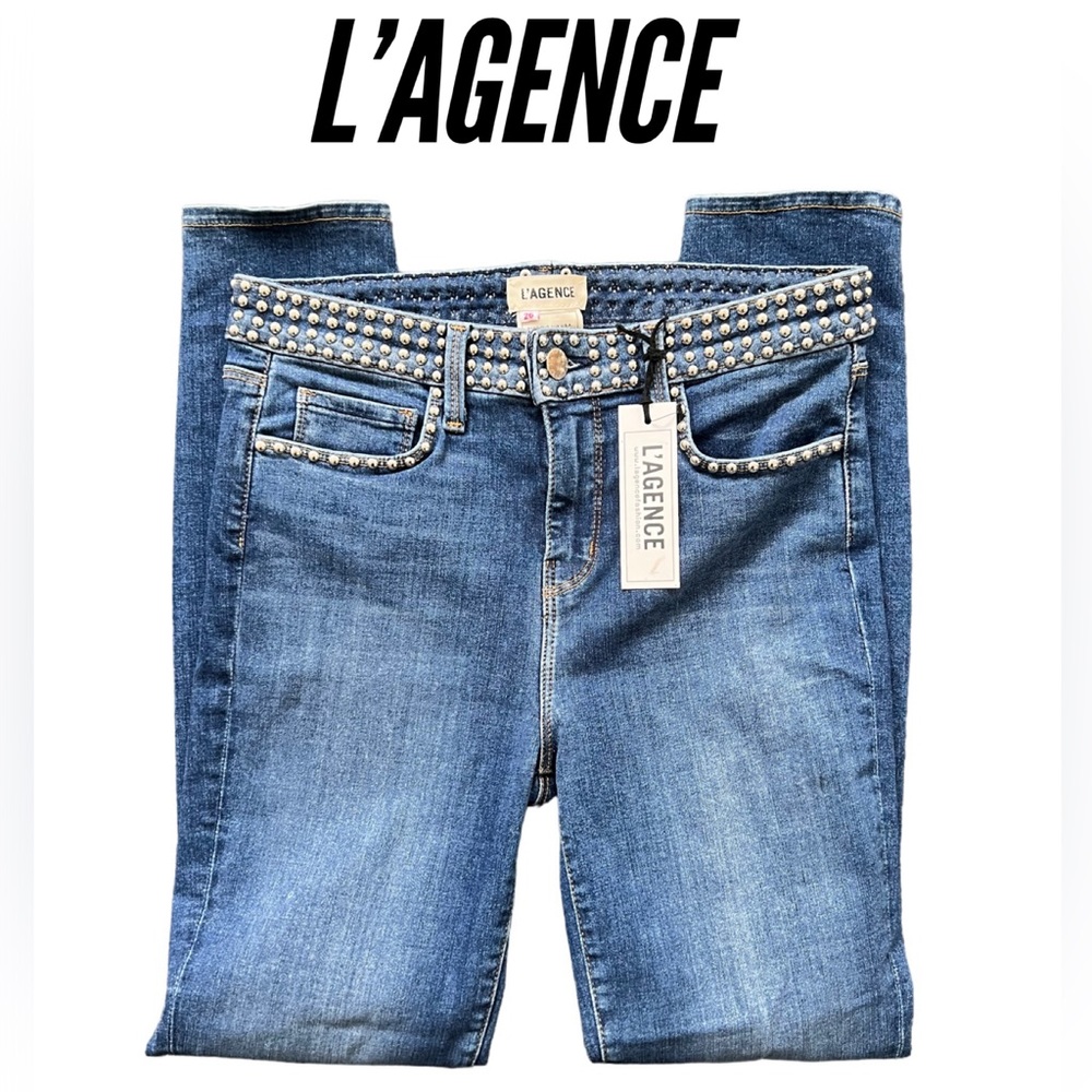 L’Agence Margot Blue Skinny Silver Studded Jeans Size 26